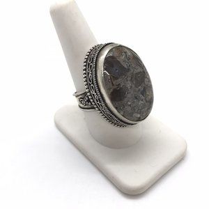 Large Natural Gemstone Ring Statement Oval .925 Sterling Silver Size 9